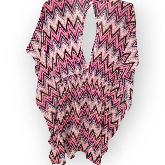 Miken Womens Swimsuit Cover Up Sz L Dress Tunic Pink Black Sheer Beachy Coastal - Picture 8 of 11